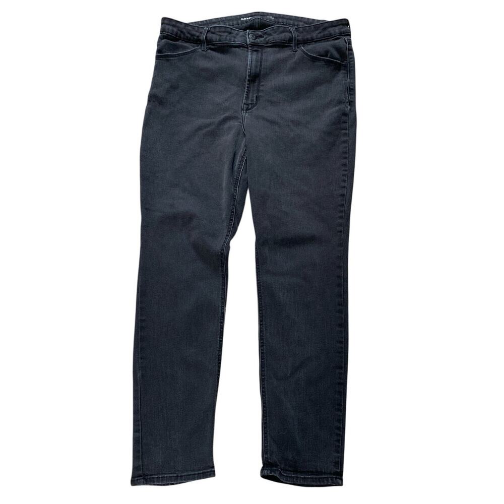 Old Navy 16 High Rise Straight Black Faded Denim Jeans Mom Classic Stretch